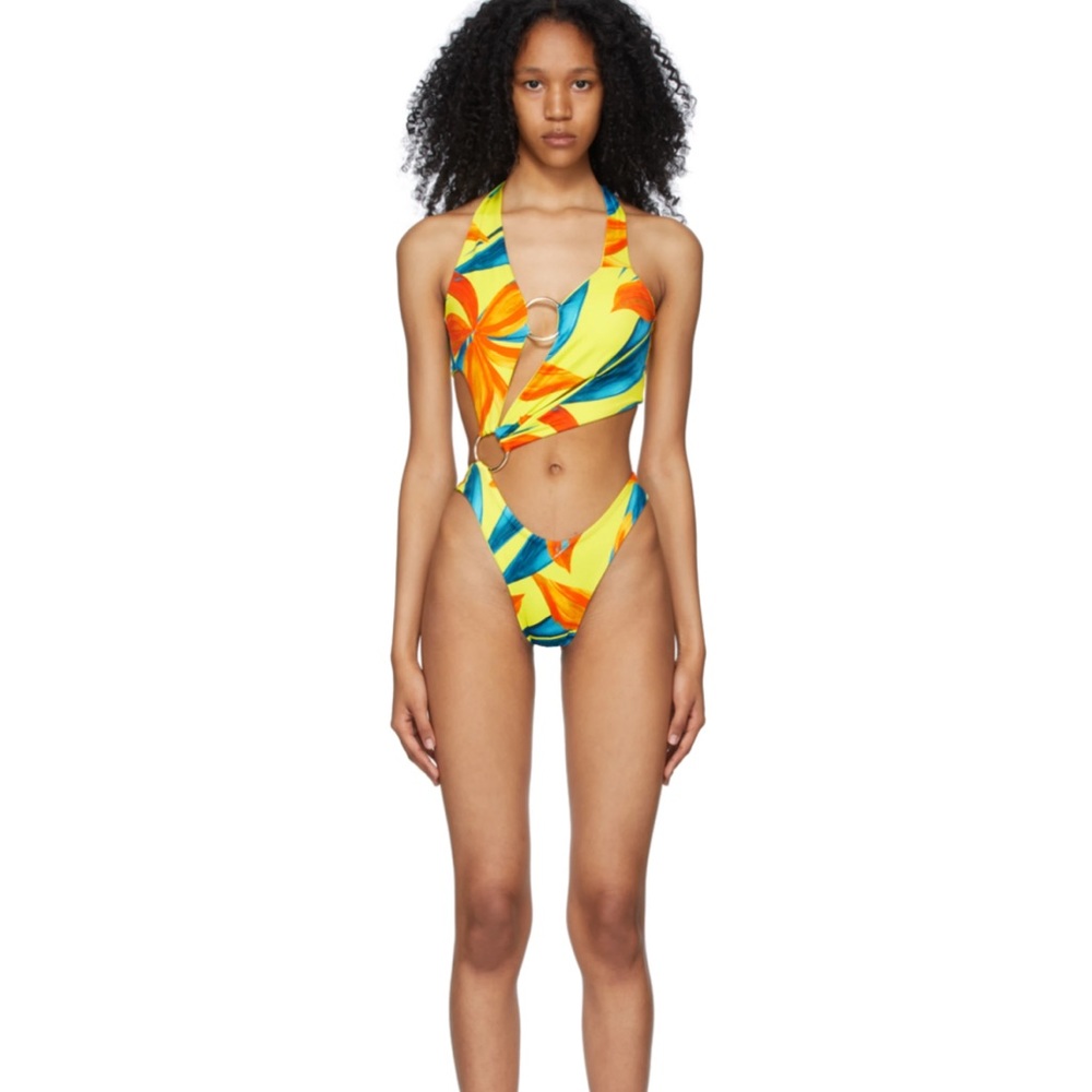 NWT LOUISA BALLOU Yellow & Blue Sex Wax One-Piece Swimsuit